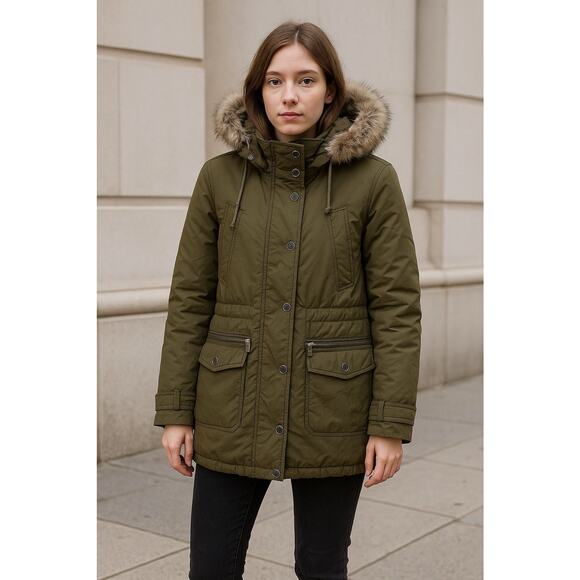 Theory Rabbit Fur Trim Hooded Parka/Anorak Coat Army Green Sz S Winter Outdoors - Picture 3 of 13